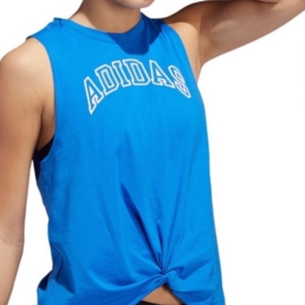 NWOT Blue Adidas Women's Knotted Graphic Tank Top S